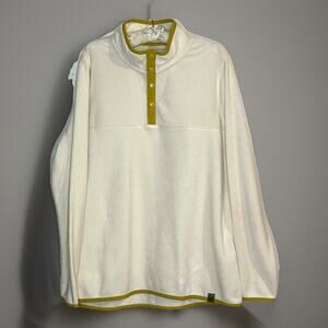 LIV Outdoor Pullover Fleece Cream White Snap Neck Mustard Trim Sweater Mens XL